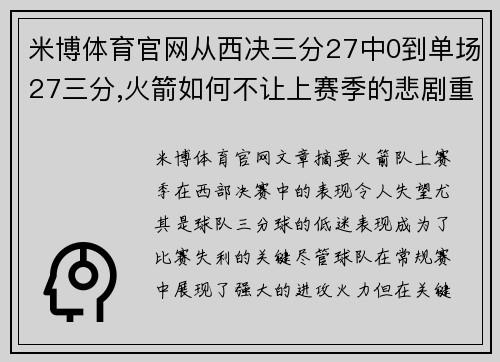 米博体育官网从西决三分27中0到单场27三分,火箭如何不让上赛季的悲剧重